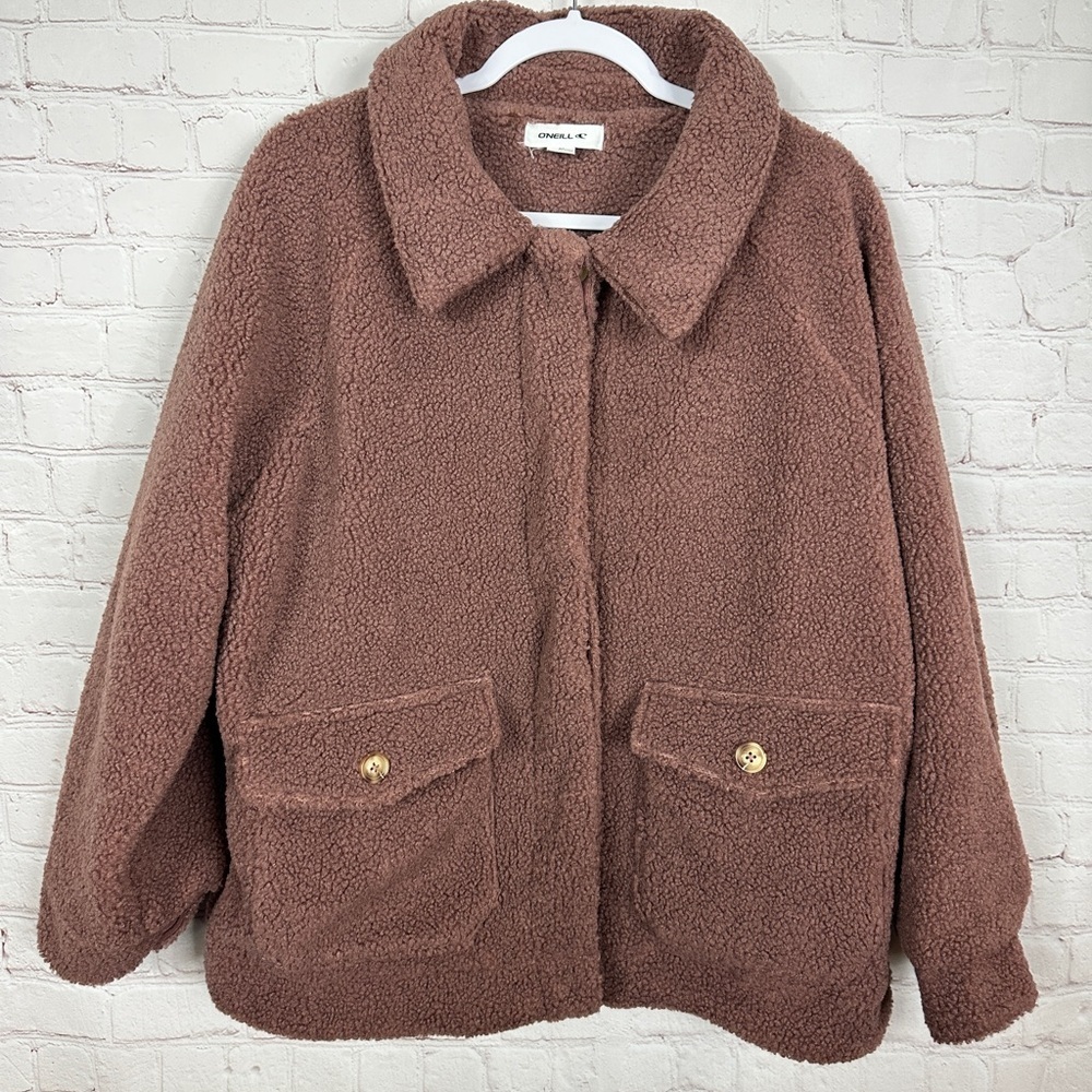 O'Neill Women's Makenna Solid Sherpa relaxed Jacket button front , sz M, EUC